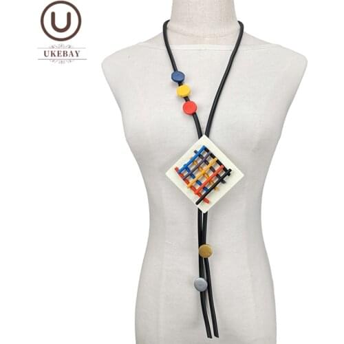 UKEBAY New Handmade Statement Necklaces Square Pendant Necklace Women Pendants Jewelry Designer Luxury Chain Long Necklace Gift