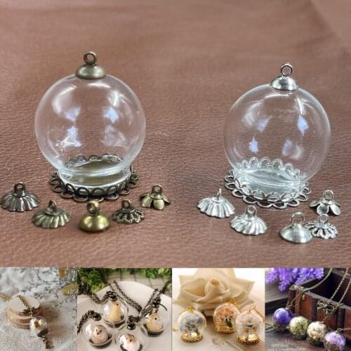30x20mm clear round glass globe bubble with double lacce tray cap glass vial pendants necklace landscape glass dome cover jars