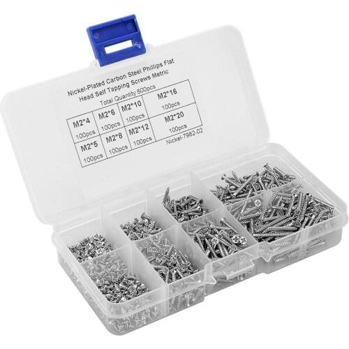 Retail 800Pcs M2 Stainless Steel Self Tapping Wood Screw Assortment Kit Lock Nut Wood Flat head Thread Nail Screw Fastener Sets