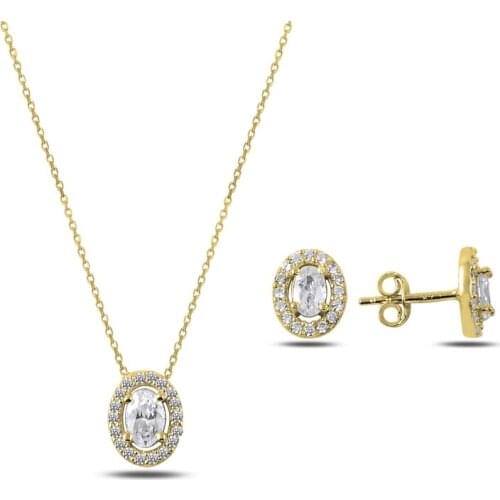 Silver 925 Sterling Oval Zircon Stone Set