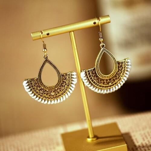 Ethnic Gold Color Copper Geometric Earrings For Women Kolczyk Summer Boho Red Silk Dangle Earrings Bijoux