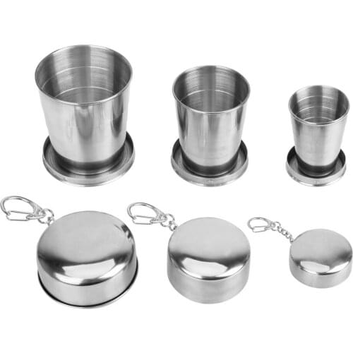 With Keychain Stainless Steel Folding Cup Portable Water Drinking Cup Retractable Telescopic Collapsible Cups For Outdoor Travel