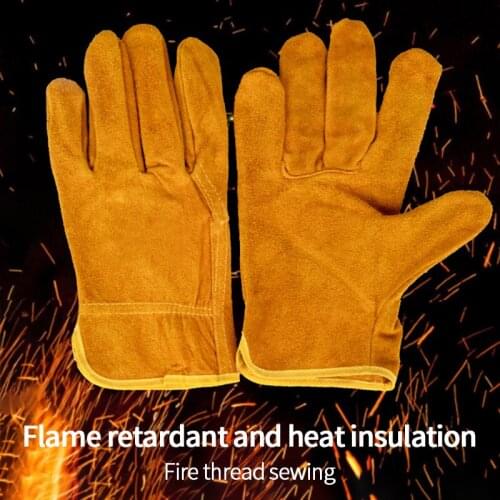 Welding Gloves Cowhide Anti-Scalding Wear-Resistant High Temperature Resistance Winter Leather Working Welder Gloves