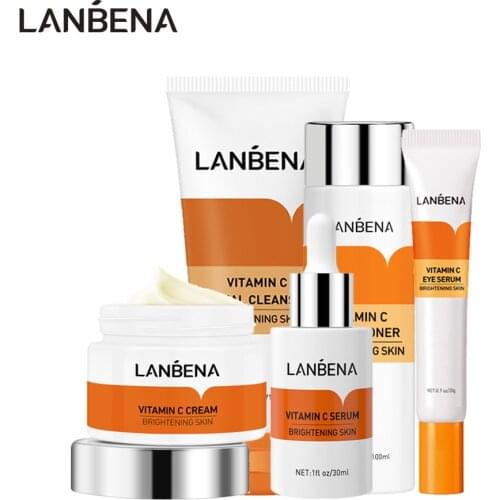LANBENA Vitamin C Serum Whitening Face Set Remove Freckle Melanin Black Spots Moisturizing Brighten Face Anti-Aging Skincare Kit