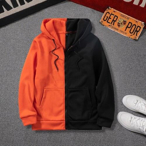 Spring Mens Hoodies Solid Splice Casual Zipper Hooded Sweatshirts 2021 Men Sportswear Loose Fleece Hoodies Tracksuit Clothing