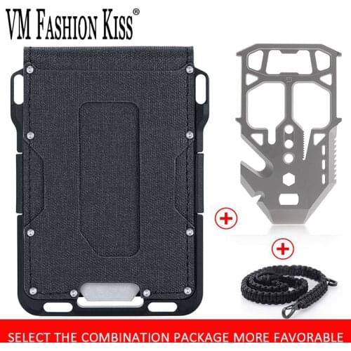 VM FASHION KISS Genuine Leather Metal Rfid Credit Card Holders Antithieft Bifold Money Bag Business Badge Minimalist Wallet