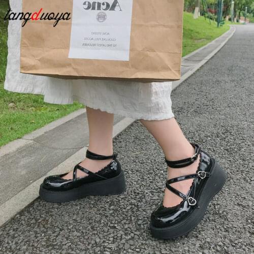 Japanese Lolita Shoes Mary Jane Pu Leather Jk Love Girl Student Kawaii Sweet Round Head Waterproof Black Shoes Anime Cosplay