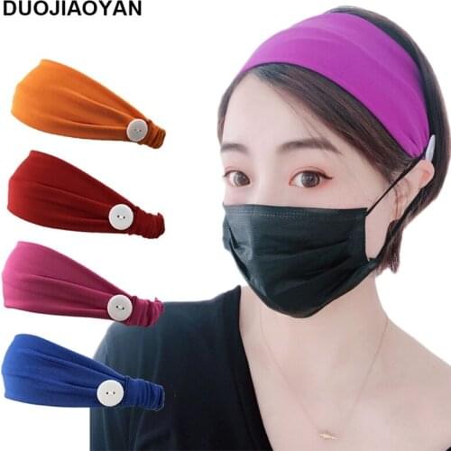 DUOJIAOYAN Fashion Women elastic hair band with button Summer candy color headband Bandanas fitness hairband hair accessories