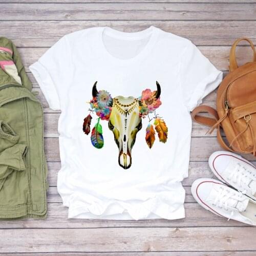 Womens T-shirts Flower 90s Floral Feather Cartoon Heifer Cute Ladies Lady Women Print Ladies Top T Graphic Female Tee T-Shirt