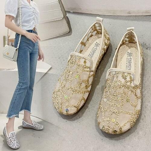 Fisherman Shoes Women 2021 New Summer Womens Hollow Lace Womens Shoes Ss Lazy One Pedal Cloth Shoes Sandals Women