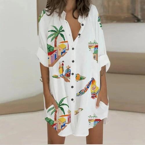 Womens Coconut Beach Print Blouse Three-quarter Sleeve Casual Fashion Stitching Shirt Blusas Mulher Elegantes #G2