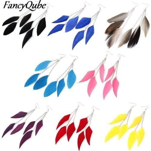 Fashion Jewelry Earrings Ear Hook Silver Color Chain Red Feather Tassel Earring for Women Trendy Hyperbole Gift