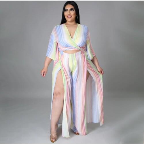 2021 Ladies Oversized Jumpsuit Pink Stripes Fashion Casual Temperament Cardigan Short Sleeve Striped Skirt Suit Ladies Clothing