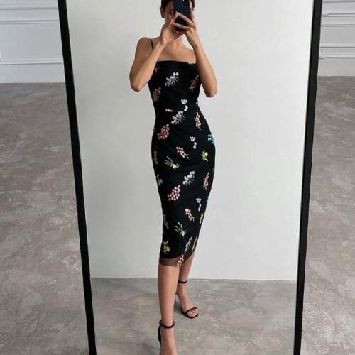 Fashion Womens Floral Embroidery 2021 New Summer Sling Mid-length Dress Bohemian Temperament Slim Sexy Beach Dress for Women