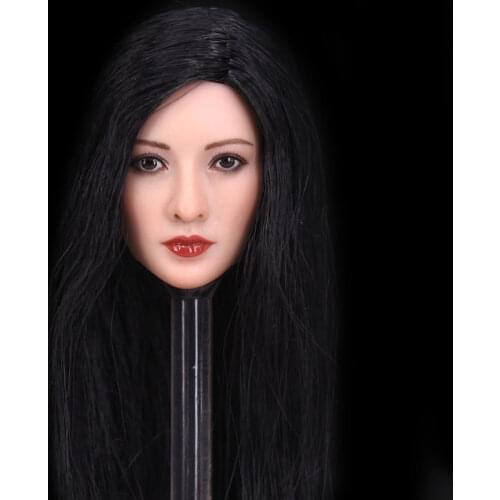 1/6 Scale Asian Female Head Sculpt with Black Long Hair Models Toys For 12" Female Action Figure