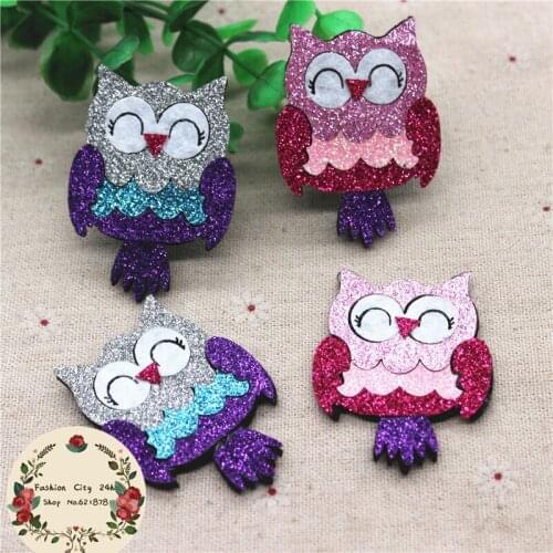 10pcs 4*5.5cm Glitter Non-woven Leather Fabric Pink/Purple Owls Appliques Patch Supplies DIY Hairclip Craft Decoration