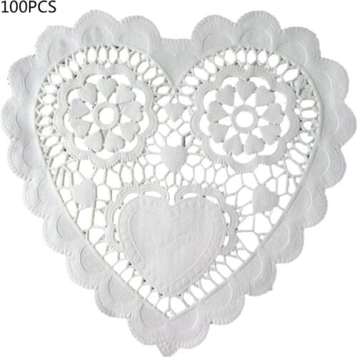 100Pcs/Set 5.5 Inch Hollow Heart Shape Placemat Oil Proof Pape Doilies Cake Mat X4YD