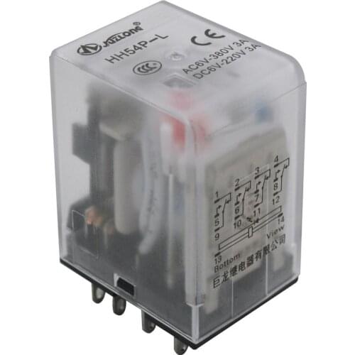2pcs HH54P AC 12V Coil 14 Pin 5A 4PDT LED Indicator Electromagnetic Power Relay+Base+DIN Rail Slotted Aluminum