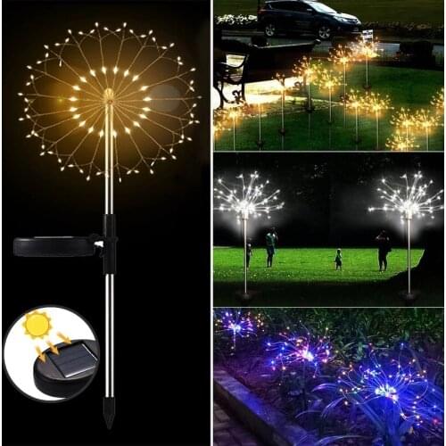 2PCS Solar Power Fireworks Lights IP65 Waterproof LED Outdoor String Fairy Light For Garden Lawn Street Holiday Decoration Lamp