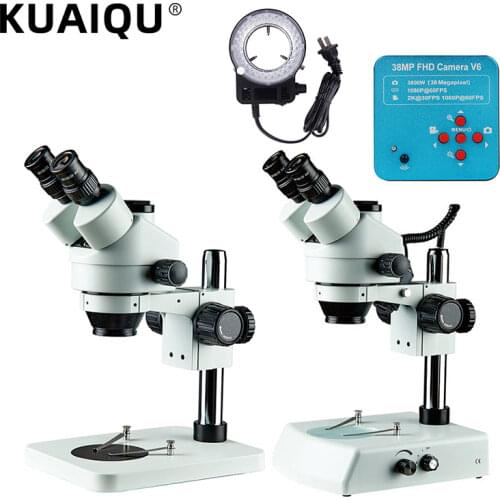 38MP HDMI VGA Microsco Camera Trinocular Stereo Microscope PCB Solder Tool Mobile Phone Repair Mineral Watching 7-45X LED Lights