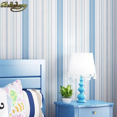Beibehang papel parede Mediterranean Blue Pink Stripe Wall Paper Non-woven Wallpaper Roll Decor Mural Creative Papel de Parede