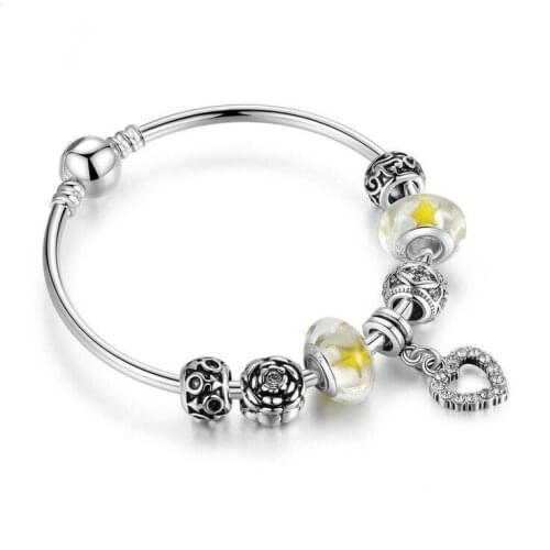 Silver 925 jewelry Bracelet Glass Beads with Open Your Heart &Love pendant bracelet Friendship Bracelet