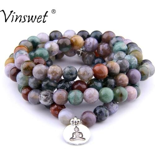 Men Women Bracelets Natural Stone Wrap Bracelets 108 Mala India Agates Beads Yoga Bracelets for Women Men Jewelry