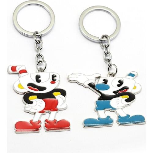 New Game Cuphead Mugman Keychain Metal Cartoon TGA Key Ring Chain Men Birthday Gift Accessories Chaveiro Figure Jewelry HF12779