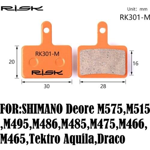 RISK Full-metal Bicycle Disc Brake Pads for SHIMANO Deore M575,M515,M495,M486,M485,M475,M466,M465,M44 Disc Brake Set Pads 1 Pair