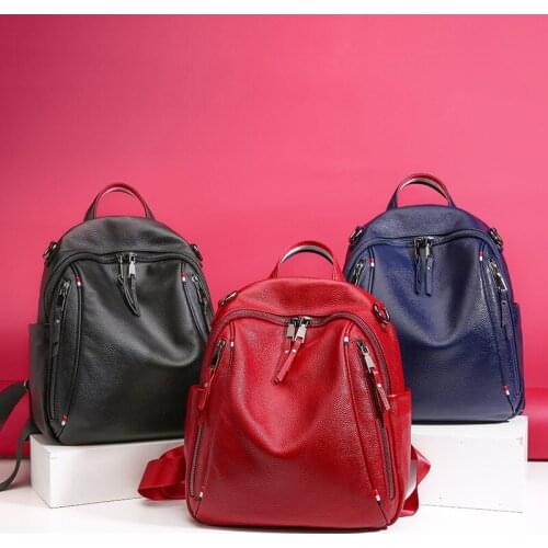 Girl Bi-Directional Zipper Packsack 2021 High Quality Women Genuine Leather Backpacks Lady England Style Fashion Simple Soft Bag