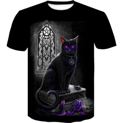 3D printing animal T-shirt cute Men/women t-shirt cartoon cat shirt funny cat t shirt Fashion round neck Short sleeve black tops