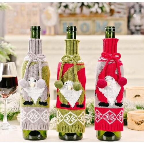 3 Pcs Cute Christmas Sweater Wine Bottle Cover Reusable Wine Bottle Cover for Holiday Party Christmas Table Decoration