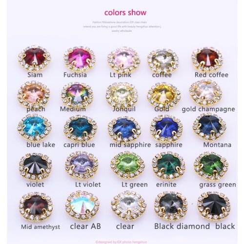 All sizes Rivoli sew on crystal strass Round rivoli sew on rhinestones with Golden rhineston claw Diy wedding dress decoration