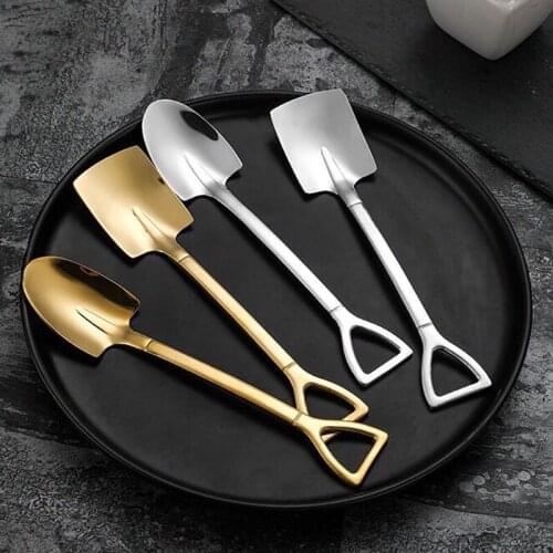 Stainless Steel Ice Cream Scoops Coffee Tea spoon Iron Shovel Retro Square Head Spoon Engineering Shovel Kitchen Gadget