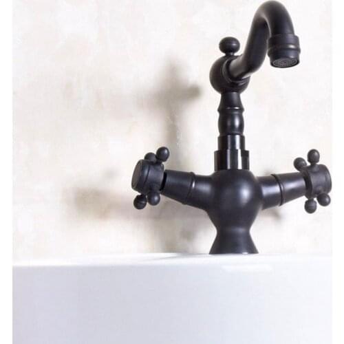 Oil Rubbed Bronze Black Color Single Hole Swivel Spout Kitchen Sink Bathroom Basin Faucet Two Cross Handles Mixer Tap anf141