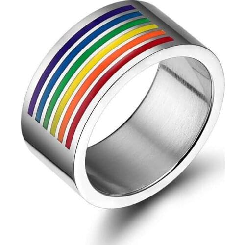 Milangirl Men Women Rainbow Gay Ring Colorful Homosexual Couple Rings Wedding Band Lebian & Gay Rings