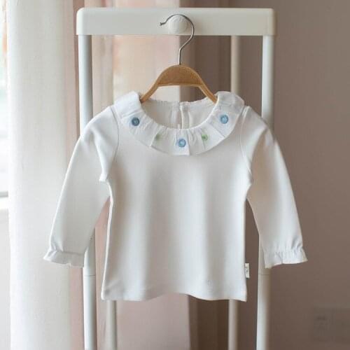 Fashion Spring Autumn Blouse Kids Child Girls T Shirts Long Sleeve Flower Pattern Embroidery Baby Toddlers Clothes White Tops
