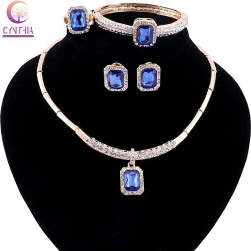 Fashion Wedding Party Necklace Jewelry Women Charms Chunky Costume Cystal Rhinestone Jewelry Set For Engagement