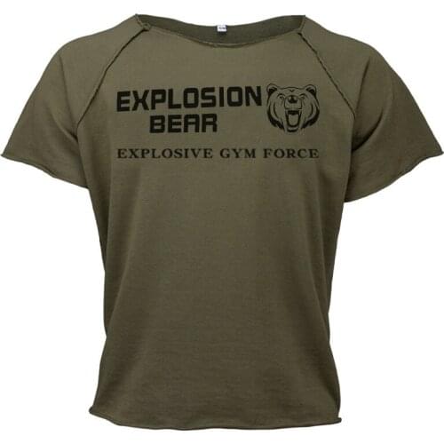 Muscle Fitness Brothers Sports Short Sleeve Men Loose plus size running equipment training frayed top T-shirt