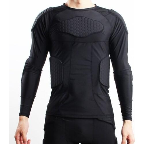 Men Long Sleeve Compression Shirt Ribs Chest Protector Basketball Football Goalkeeper Protective Equipment Training Ball Wear