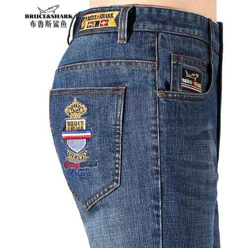 Bruce& Shark Straight Leg Men Jeans Casual Fashion Design Youth Trend Stretch Loose Jeans Men Soften Thicken jeans мужские джинс