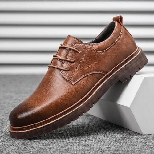 Spring Autumn Mens Casual Leather Shoes Luxury Genuine Leather Mens Thick Bottom Shoes Lace-up Mens Outdoor Driving Shoes