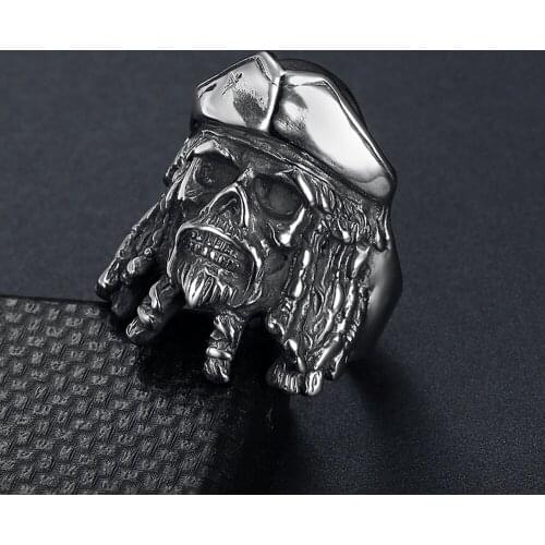 Gothic Skull Ring For Men Stainless Steel Biker Skull Pirate Captain Ring Punk Hip Hop Fashion Jewelry Gift Wholesale