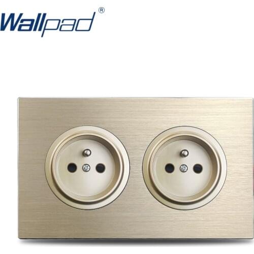 Wallpad Double French Plug Wall Electric Outlet Power Socket 146* 86mm Satin Gold Brushed Aluminum Panel Frame