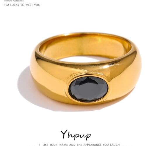 Yhpup New Stainless Steel Crystal Rings High Quality Metal Gold 18 K Finger Rings Waterproof Jewelry Anillos Mujer Office Gift