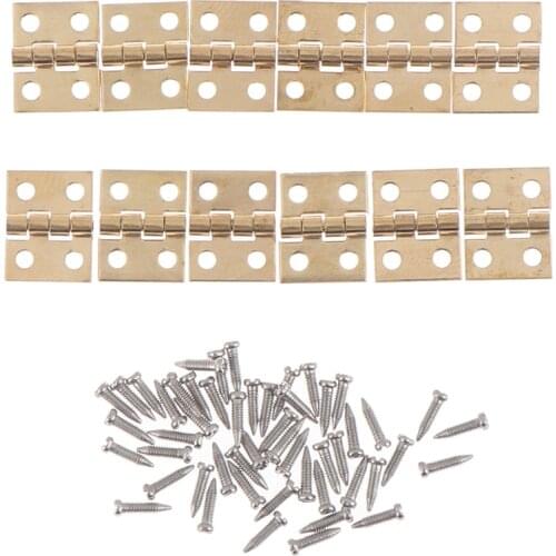 New 12 Set Mini Metal Hinge And Screws for 1/12 House Miniature Cabinet Furniture Brass Hinge Dollhouse Miniature Cabinet Closet
