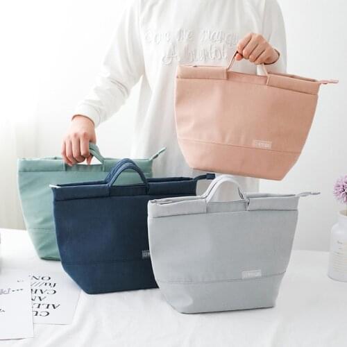 Solid Color Portable Lunch Cooler Bag Picnic Food Containers Box Storage Handbags Household Kitchen Supplies Tools Accessories