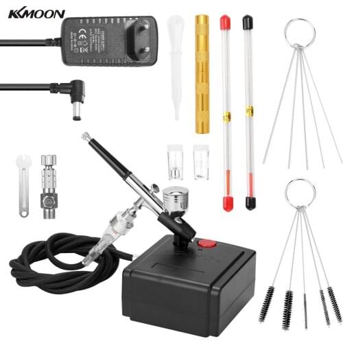 KKMOON Professional Airbrush Compressor Set HVLP Spray Paint Gun for Model Making Art Painting with 0.2mm/0.5mm Nozzle & 7CC Cup