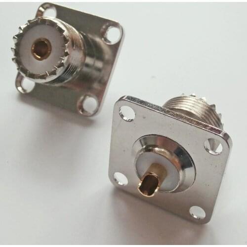 Connector Socket PL259 SO239 UHF Female With 4 Hole Flange Panel Mount 25 * 25 mm Solder Cup Cable Brass RF Coaxial Adapter