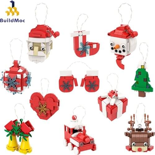 Buildmoc Christmas tree elk gift bell decoration Santa hat Friends park Winter Village Train Building Blocks Santa Toys Gifts